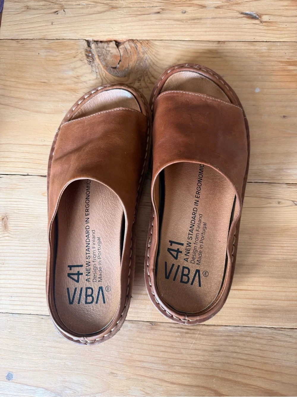 VIBA Unisex Brown Leather Slide Sandals — Casual Comfort